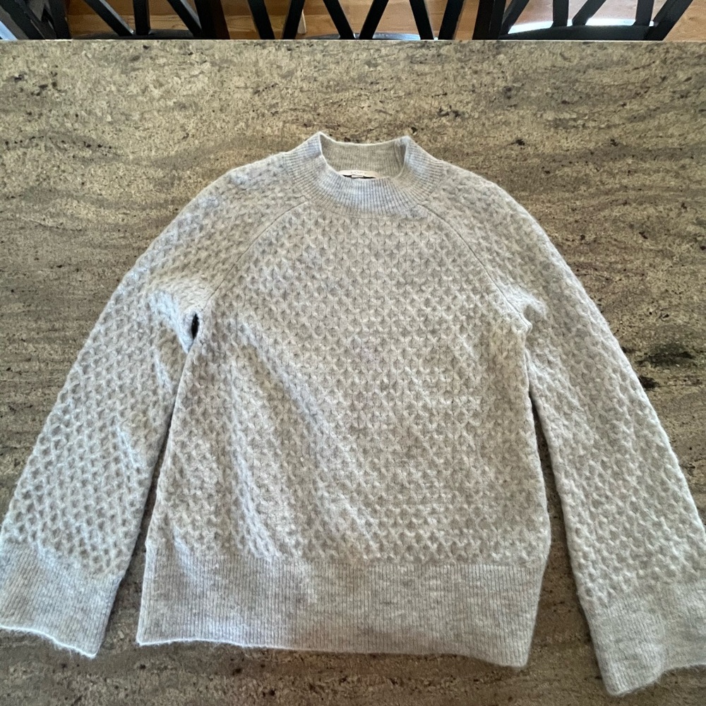 LOFT Womens Gray Textured Knit Soft Mock Neck RaglanLong Sleeve Sweater-SP